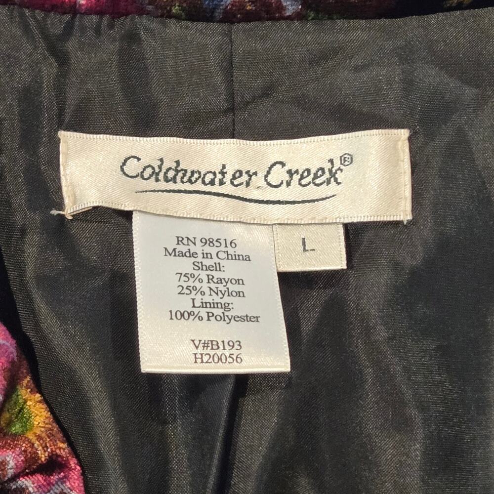 Coldwater Creek Black Floral Print Velvet Button Front Blazer Jacket, Size Large - Picture 8 of 9
